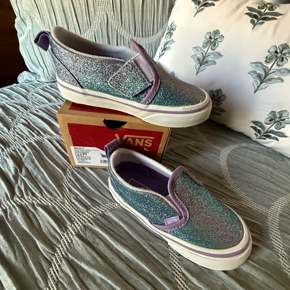 Vans Toddler Purple, Teal & Silver Slip-On Sneakers